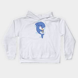 Shark Drinking Boba Tea Kids Hoodie